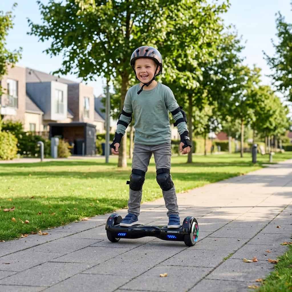 Børn på GoRunner 6,5" Segboard med hjelm i parken.