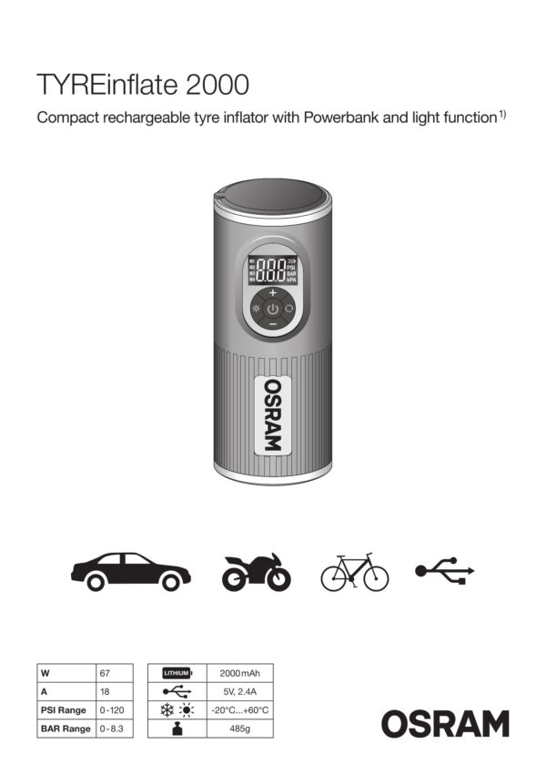TYREinflate 2000 LUFTPUMPE - OSRAM MINI-LUFTKOMPRESSOR